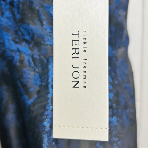 NWT Rickie Freeman for Teri Jon Blue Black Metallic Jacquard Bow Dress Sz 12 NEW - Picture 11 of 16